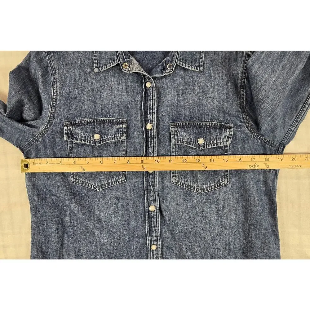 J. CREW Women's Western Chambray Shirt in Vintage Indigo Pearl Snaps 8 - Picture 5 of 13